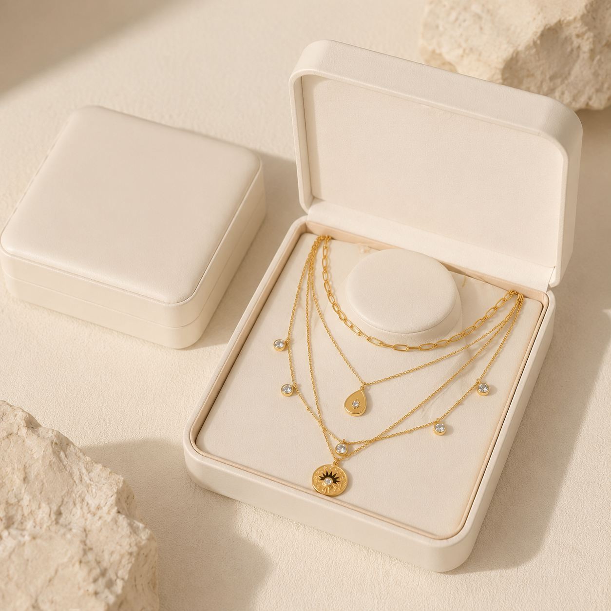 Aurelia - Set 4 Collane Vintage in Acciaio Dorato con Zirconi