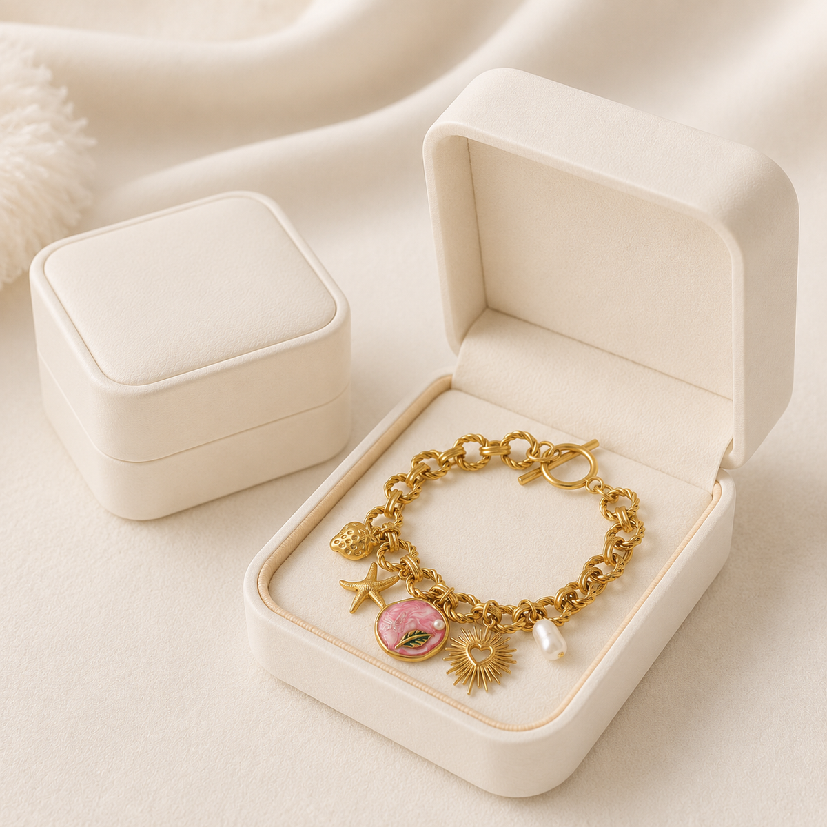 Jolìe – Bracciale in acciaio anallergico placcato oro 18K con charm