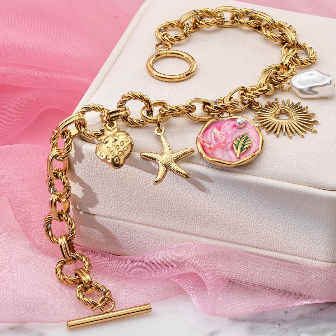 Jolìe – Bracciale in acciaio anallergico placcato oro 18K con charm