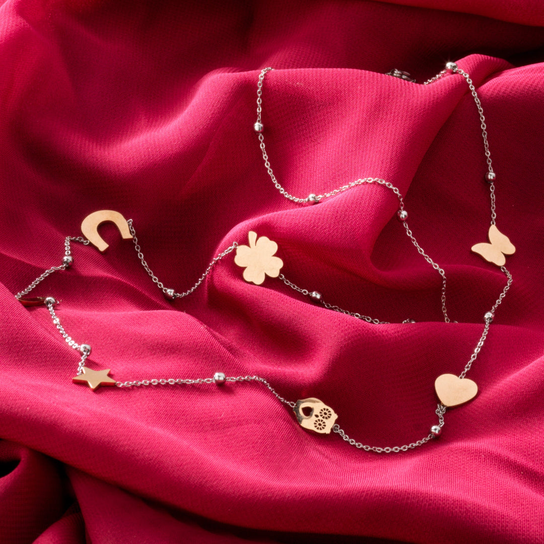 Iris- Collana in Acciaio Anallergico con simboli propiziatori